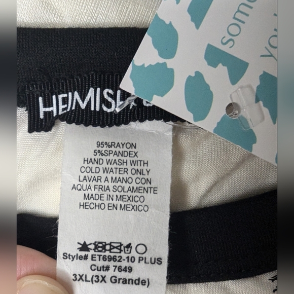 NWT Heimish USA 3XL Womens Long Sleeve Top Black Stripes/Lace with Pink Sleeves - Picture 5 of 8